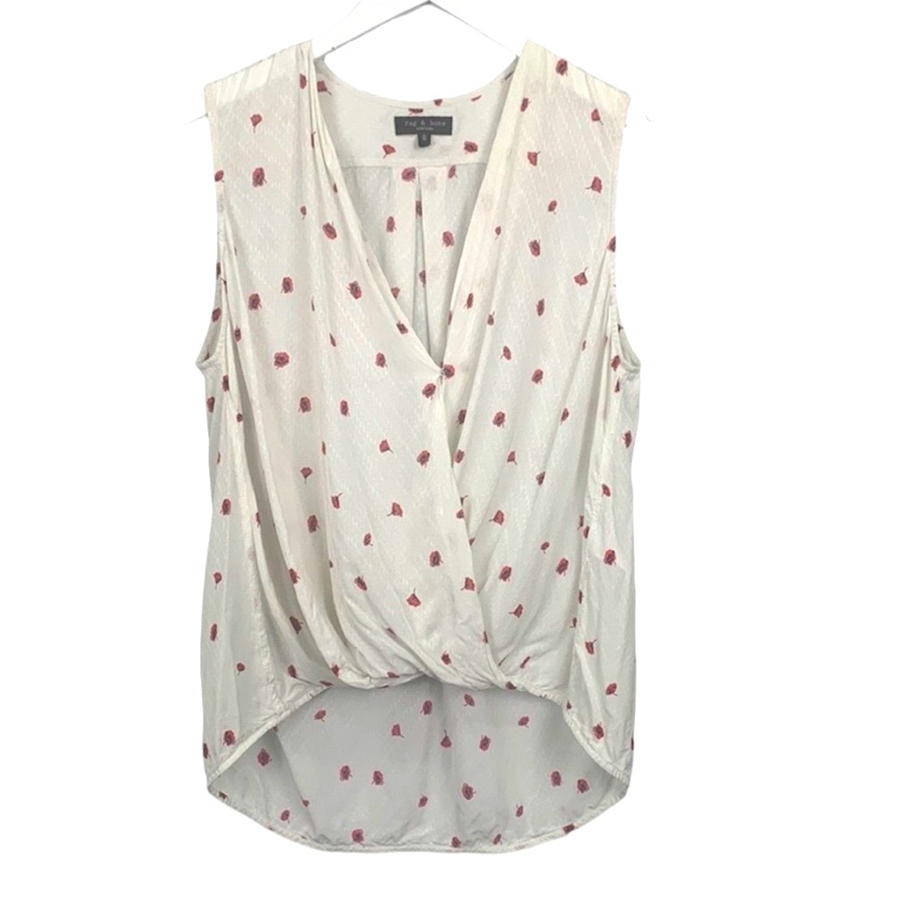 Rag & Bone White Floral Victor Sleeveless Faux Wrap Blouse Size Medium